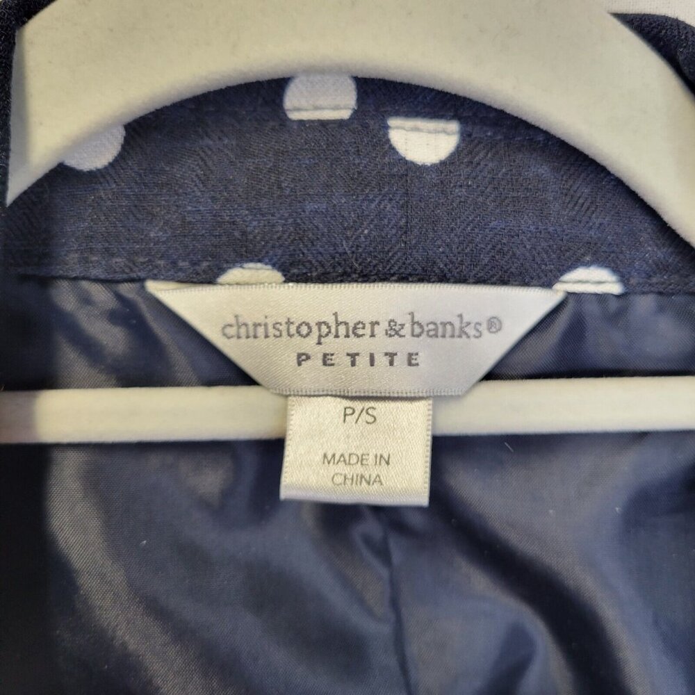 Christopher & Banks Petite Small Jacket Blue White Polka Dot Open Front - Picture 5 of 6